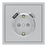 Розетка с заземлением 16А с USB-A 18W и Type-C 20W, механизм серебро Soft ER123USB-S ARDERO (без рамки) 80802