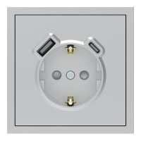 Розетка с заземлением 16А с USB-A 18W и Type-C 20W, механизм серебро Soft ER123USB-S ARDERO (без рамки) 80802