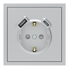 Розетка с заземлением 16А с USB-A 18W и Type-C 20W, механизм серебро Soft ER123USB-S ARDERO (без рамки) 80802