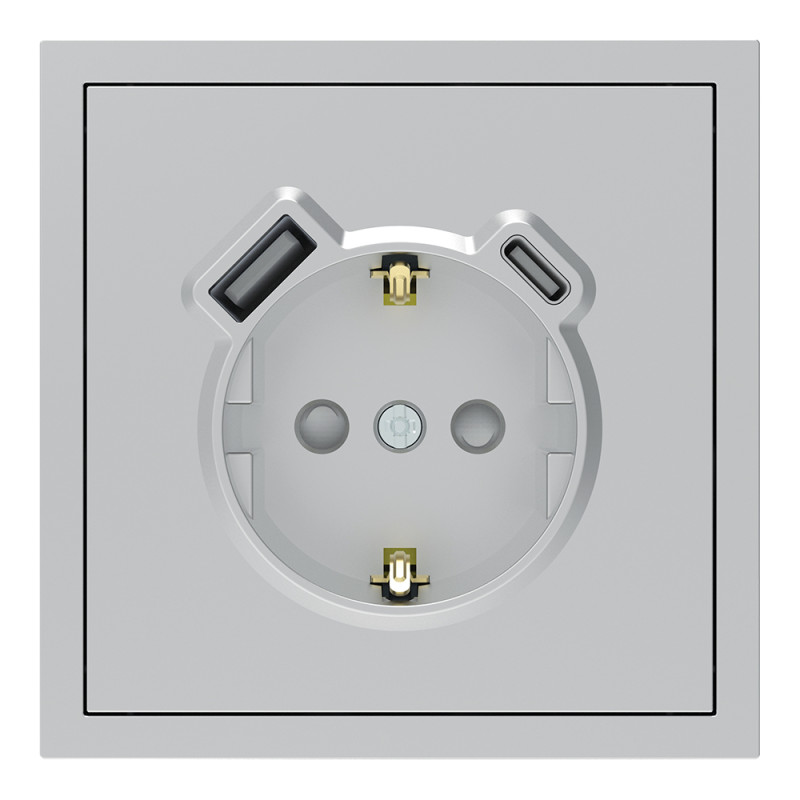 Розетка с заземлением 16А с USB-A 18W и Type-C 20W, механизм серебро Soft ER123USB-S ARDERO (без рамки) 80802