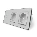 Розумний сенсорний ZigBee вимикач 2 сенсора 2 розетки Livolo сірий скло (VL-C702Z/C7C2EU-15)