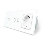 Умный сенсорный ZigBee выключатель 3 сенсора (1-2) 1 розетка Livolo белое стекло (VL-C701Z/C702Z/C7C1EU