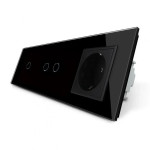 Умный сенсорный ZigBee выключатель 3 сенсора (1-2) 1 розетка Livolo черное стекло (VL-C701Z/C702Z/C7C1E)