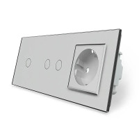 Розумний сенсорний ZigBee вимикач 3 сенсора (1-2) 1 розетка Livolo сірий скло (VL-C701Z/C702Z/C7C1EU