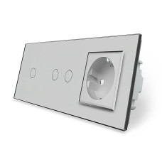Умный сенсорный ZigBee выключатель 3 сенсора (1-2) 1 розетка Livolo серое стекло (VL-C701Z/C702Z/C7C1EU