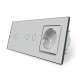 Умный сенсорный ZigBee выключатель 3 сенсора (1-2) 1 розетка Livolo серое стекло (VL-C701Z/C702Z/C7C1EU