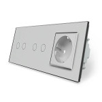 Розумний сенсорний ZigBee вимикач 4 сенсора (2-2) 1 розетка Livolo сірий скло (VL-C702Z/C702Z/C7C1EU