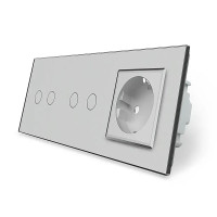 Умный сенсорный ZigBee выключатель 4 сенсора (2-2) 1 розетка Livolo серое стекло (VL-C702Z/C702Z/C7C1EU