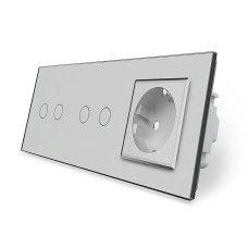 Умный сенсорный ZigBee выключатель 4 сенсора (2-2) 1 розетка Livolo серое стекло (VL-C702Z/C702Z/C7C1EU