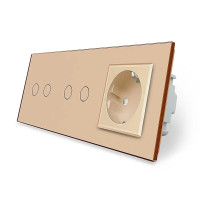 Умный сенсорный ZigBee выключатель 4 сенсора (2-2) 1 розетка Livolo золото стекло (VL-C702Z/C702Z/C7C1E)
