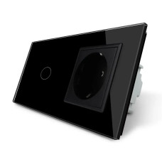Умный сенсорный ZigBee выключатель 1 сенсор 1 розетка Livolo черное стекло (VL-C701Z/C7C1EU-12)