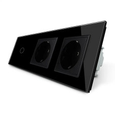 Умный сенсорный ZigBee выключатель 1 сенсор 2 розетки Livolo черное стекло (VL-C701Z/C7C2EU-12)