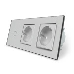Розумний сенсорний ZigBee вимикач 1 сенсор 2 розетки Livolo сірий скло (VL-C701Z/C7C2EU-15)