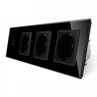 Умный сенсорный ZigBee выключатель 1 сенсор 3 розетки Livolo черное стекло (VL-C701Z/C7C3EU-12)