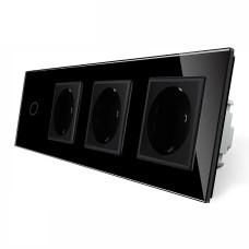 Умный сенсорный ZigBee выключатель 1 сенсор 3 розетки Livolo черное стекло (VL-C701Z/C7C3EU-12)