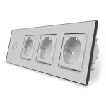 Розумний сенсорний ZigBee вимикач 1 сенсор 3 розетки Livolo сірий скло (VL-C701Z/C7C3EU-15)
