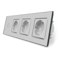 Умный сенсорный ZigBee выключатель 1 сенсор 3 розетки Livolo серое стекло (VL-C701Z/C7C3EU-15)