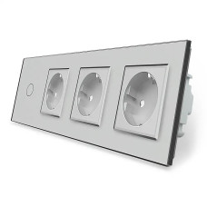 Умный сенсорный ZigBee выключатель 1 сенсор 3 розетки Livolo серое стекло (VL-C701Z/C7C3EU-15)