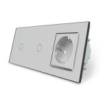 Розумний сенсорний ZigBee вимикач 2 сенсора (1-1) 1 розетка Livolo сірий скло (VL-C701Z/C701Z/C7C1EU