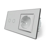 Розумний сенсорний ZigBee вимикач 2 сенсора 1 розетка Livolo сірий скло (VL-C702Z/C7C1EU-15)
