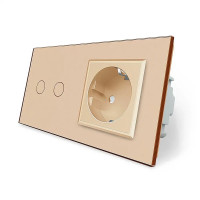 Умный сенсорный ZigBee выключатель 2 сенсора 1 розетка Livolo золото стекло (VL-C702Z/C7C1EU-13)