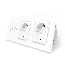 Умный сенсорный ZigBee выключатель 2 сенсора 2 розетки Livolo белое стекло (VL-C702Z/C7C2EU-11)