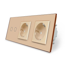 Умный сенсорный ZigBee выключатель 2 сенсора 2 розетки Livolo золото стекло (VL-C702Z/C7C2EU-13)