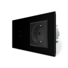 Умный сенсорный EC выключатель 1 сенсор 1 розетка LIVOLO черное матовое стекло
