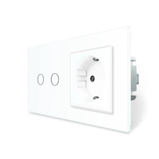 Умный сенсорный EC выключатель 2 сенсора 1 розетка LIVOLO белый матовое стекло