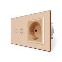 Умный сенсорный EC выключатель 2 сенсора 1 розетка Livolo золото стекло (VL-M7FC2Z2/FCTC16A-2AP