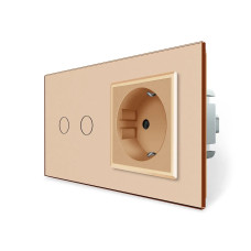 Умный сенсорный EC выключатель 2 сенсора 1 розетка Livolo золото стекло (VL-M7FC2Z2/FCTC16A-2AP