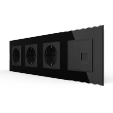 Розетка четырехместная комбинированная Силовая Интернет Livolo черное стекло (VL-C7C3EU1CK0-12)