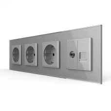 Розетка четырехместная комбинированная Силовая Интернет ТВ Livolo серое стекло (VL-C7C3EU1C1V-15)