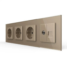 Розетка чотиримісна комбінована Силова Інтернет ТБ Livolo золото скло (VL-C7C3EU1C1V-13)