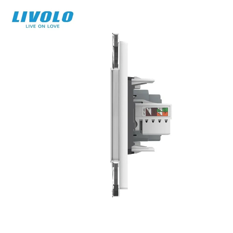 Розетка четырехместная комбинированная Силовая Интернет LIVOLO белое матовое стекло