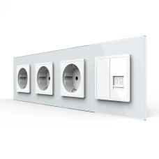 Розетка четырехместная комбинированная Силовая Интернет LIVOLO белое матовое стекло