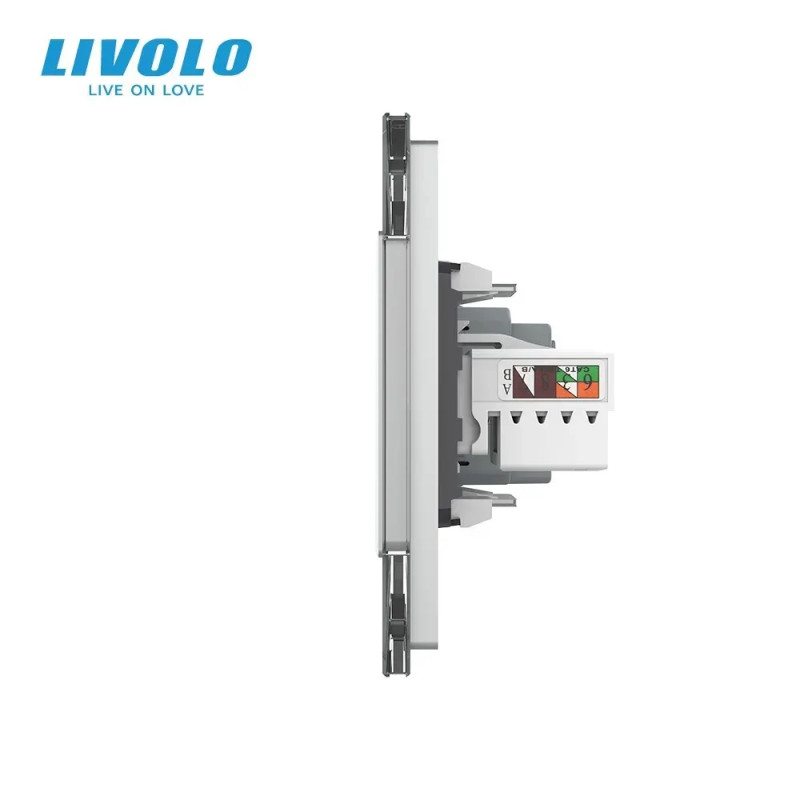 Розетка тримісна комбінована Силова Інтернет ТБ Livolo сірий скло (VL-C7C2EU1C1V-15)