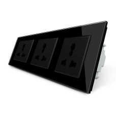 Розетка трехместная универсальная LIVOLO черное матовое стекло