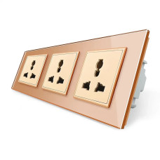 Розетка трехместная универсальная LIVOLO золотое матовое стекло