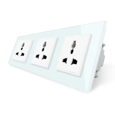 Розетка трехместная универсальная Livolo белое стекло (VL-C7FCT22-6WP)