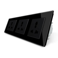 Розетка трехместная универсальная Livolo черное стекло (VL-C7FCT22-6BP)