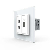 Розетка універсальна з USB розеткою LIVOLO біла матова скло