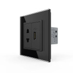 Розетка універсальна з USB розеткою LIVOLO чорна матова скло