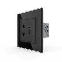 Розетка универсальная с USB розеткой LIVOLO черное матовое стекло