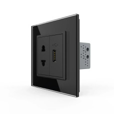 Розетка универсальная с USB розеткой LIVOLO черное матовое стекло