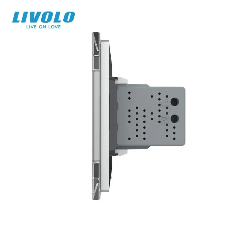 Розетка универсальная с USB розеткой LIVOLO серое матовое стекло