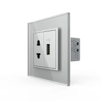 Розетка універсальна з USB розеткою LIVOLO сіра матова скло
