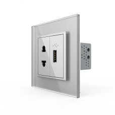 Розетка универсальная с USB розеткой LIVOLO серое матовое стекло