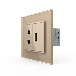 Розетка універсальна з USB розеткою LIVOLO золота матова скло