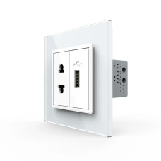 Розетка универсальная с USB розеткой Livolo белое стекло (VL-C7C1AUSB-11)